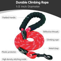 Rope Dog Leash, Heavy Duty Dog Leash with Comfortable Padded Handle and Highly Reflective Threads for Small Medium and Large Dogs, Red EasyOptionXY LLC