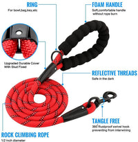 Rope Dog Leash, Heavy Duty Dog Leash with Comfortable Padded Handle and Highly Reflective Threads for Small Medium and Large Dogs, Red EasyOptionXY LLC