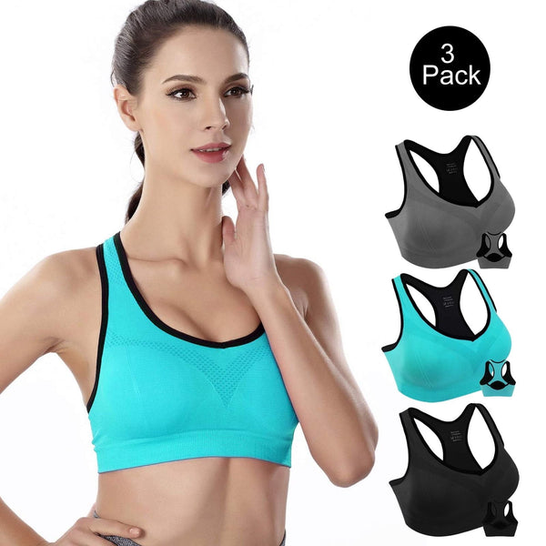 3 Pack Racerback Sports Bras for Women, High Impact Bra with Pad for Yoga Gym Workout Fitness, XXL Size (Blue, Black, Gray) EasyOptionXY LLC