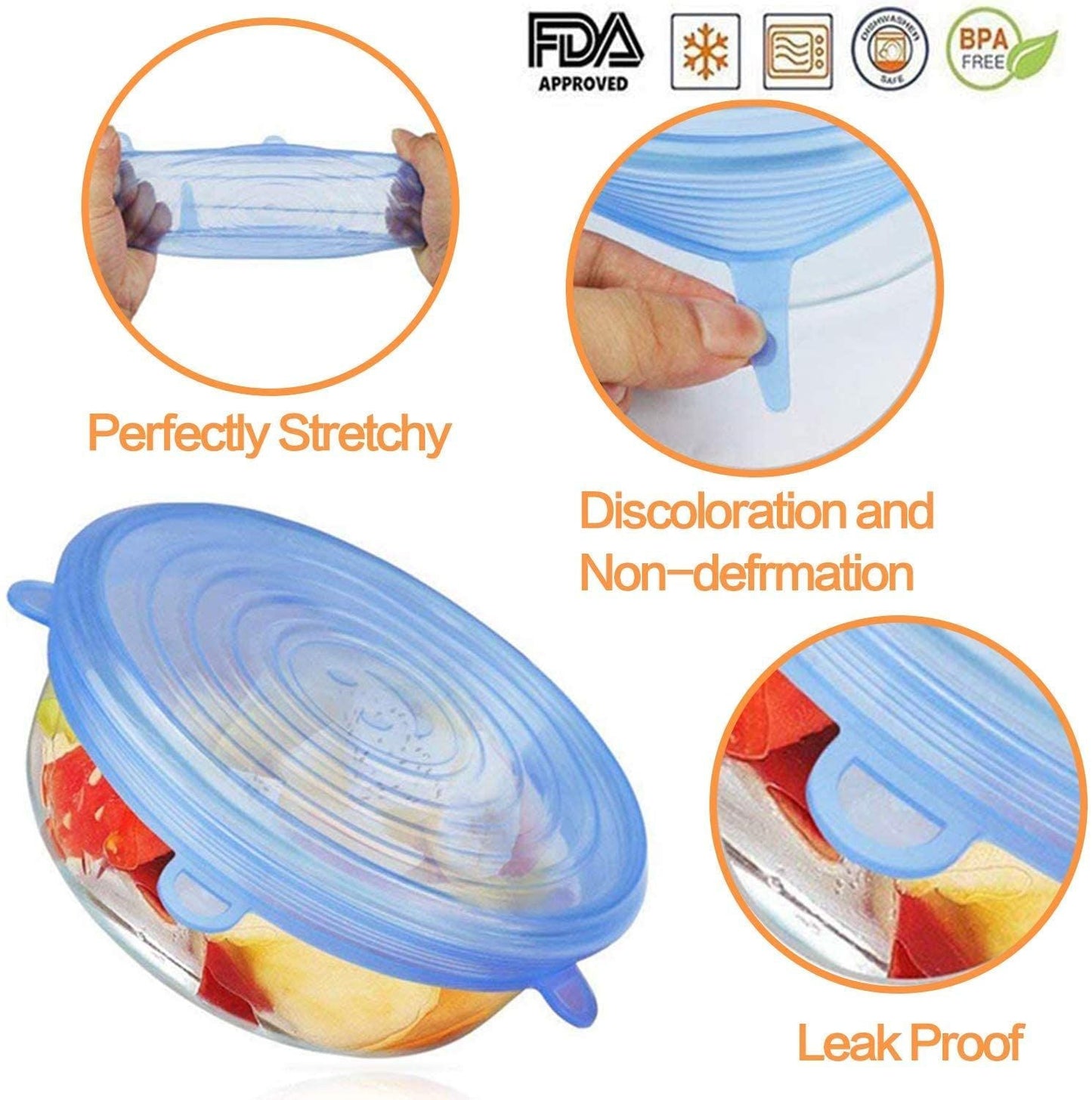 12 Pack Silicone Stretch Lids, Reusable Food Container Cover Seal with 6 Different Size, Round Storage Covers for Bowls, Mugs, Jars, Pots, Cans (Blue+Clear) EasyOptionXY LLC