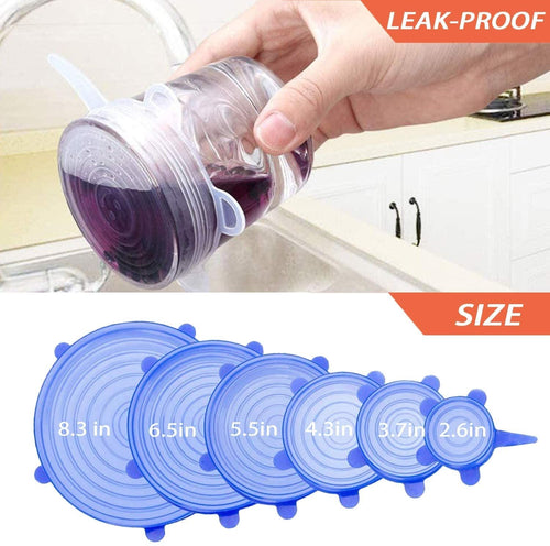 12 Pack Silicone Stretch Lids, Reusable Food Container Cover Seal with 6 Different Size, Round Storage Covers for Bowls, Mugs, Jars, Pots, Cans (Blue+Clear) EasyOptionXY LLC