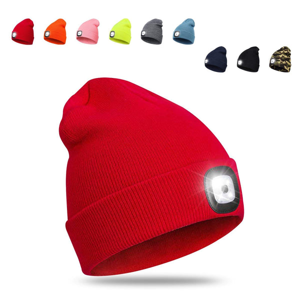 LED Beanie Hat, USB Rechargeable Hands Free Headlamp Cap, Winter Knitted Headlight, Men Dad Gifts (Red) EasyOptionXY LLC