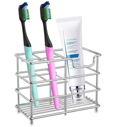 Toothbrush Holder for Bathroom, Stainless Steel Toothpaste Holder Stand with 5 Slots, Tooth Brush Organizer for for Bathroom Countertop, Silver EasyOptionXY LLC