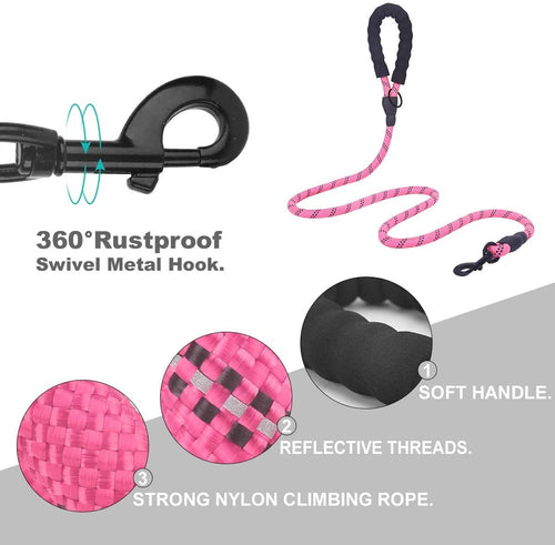 Rope Dog Leash, Heavy Duty Dog Leash with Comfortable Padded Handle and Highly Reflective Threads for Small Medium and Large Dogs, Pink EasyOptionXY LLC