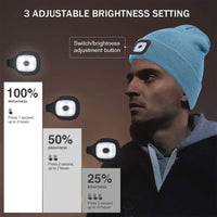 LED Beanie Hat with Light, Unisex USB Rechargeable 4 LED Headlamp Cap, Winter Knitted Headlight, Men Gifts for Dad Husband (Blue) EasyOptionXY LLC