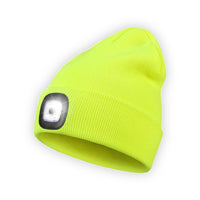 LED Beanie Hat with Light, Unisex USB Rechargeable Hands Free 4 LED Headlamp Cap, Winter Knitted Headlight, Men Gifts for Dad Husband (Yellow) EasyOptionXY LLC