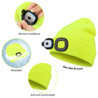 LED Beanie Hat with Light, Unisex USB Rechargeable Hands Free 4 LED Headlamp Cap, Winter Knitted Headlight, Men Gifts for Dad Husband (Yellow) EasyOptionXY LLC