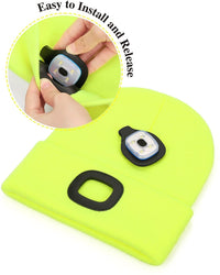 LED Beanie Hat with Light, Unisex USB Rechargeable Hands Free 4 LED Headlamp Cap, Winter Knitted Headlight, Men Gifts for Dad Husband (Yellow) EasyOptionXY LLC