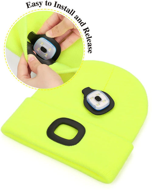 LED Beanie Hat with Light, Unisex USB Rechargeable Hands Free 4 LED Headlamp Cap, Winter Knitted Headlight, Men Gifts for Dad Husband (Yellow) EasyOptionXY LLC