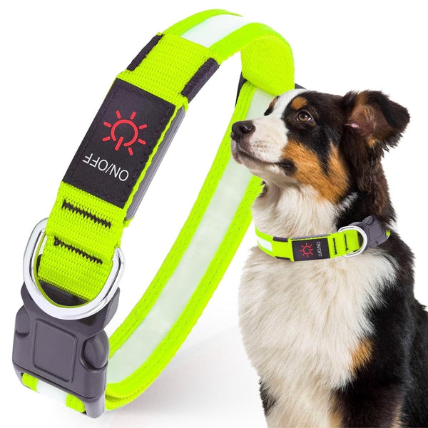 LED Dog Collar, USB Rechargeable Light Up Dog Collar, Adjustable Safety Glowing Collar for Dogs (Green, L Size) EasyOptionXY LLC