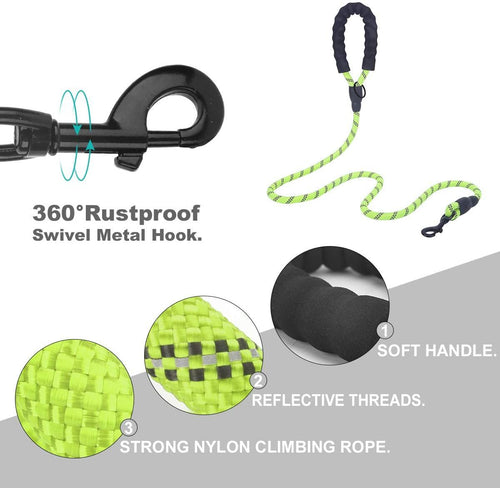 Rope Dog Leash, Heavy Duty Dog Leash with Comfortable Padded Handle and Highly Reflective Threads for Small Medium and Large Dogs, Green EasyOptionXY LLC