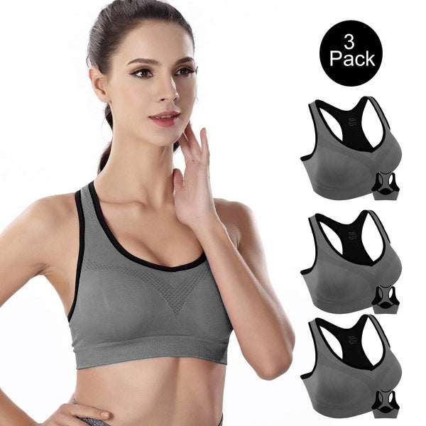 3 Pack Racerback Sports Bras for Women, Seamless High Impact Bra with Pad for Yoga Gym Workout Fitness, XXL Size (Gray) EasyOptionXY LLC