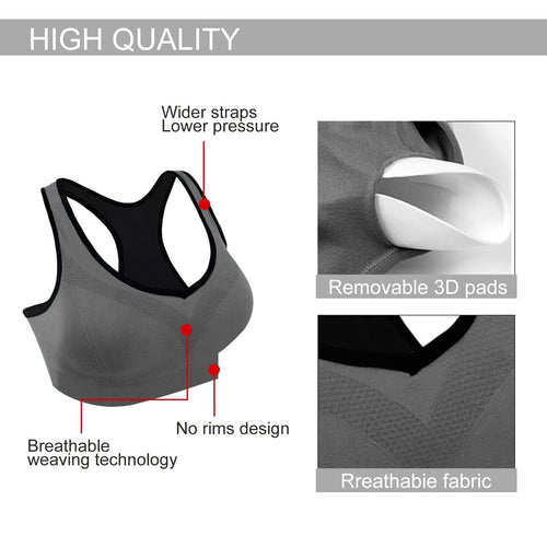 3 Pack Racerback Sports Bras for Women, Seamless High Impact Bra with Pad for Yoga Gym Workout Fitness, XXL Size (Gray) EasyOptionXY LLC