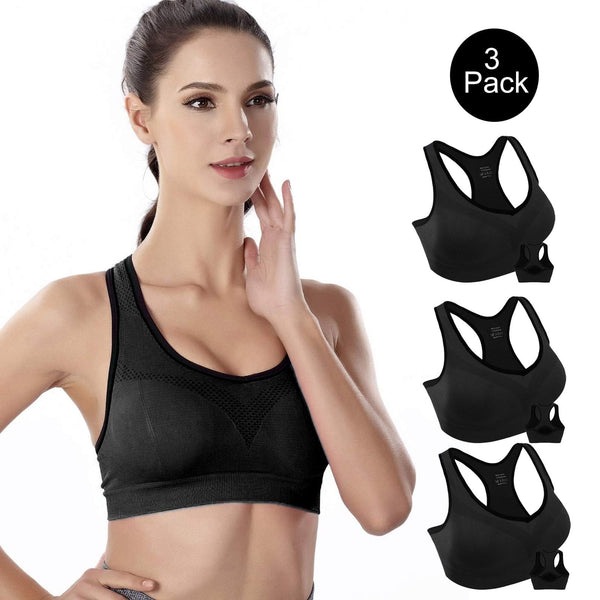3 Pack Racerback Sports Bras for Women, Seamless High Impact Bra with Pad for Yoga Gym Workout Fitness, XXL Size (Black) EasyOptionXY LLC