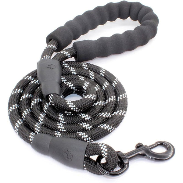 Rope Dog Leash, Heavy Duty Dog Leash with Comfortable Padded Handle and Highly Reflective Threads for Small Medium and Large Dogs, Black EasyOptionXY LLC