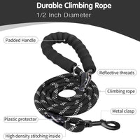 Rope Dog Leash, Heavy Duty Dog Leash with Comfortable Padded Handle and Highly Reflective Threads for Small Medium and Large Dogs, Black EasyOptionXY LLC