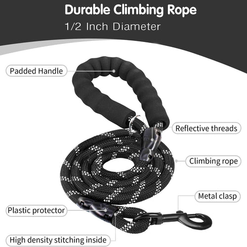 Rope Dog Leash, Heavy Duty Dog Leash with Comfortable Padded Handle and Highly Reflective Threads for Small Medium and Large Dogs, Black EasyOptionXY LLC
