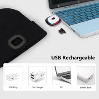 LED Beanie Hat with Light, USB Rechargeable LED Headlamp Cap, Winter Knitted Headlight for Men Dad Husband Gifts (Black) EasyOptionXY LLC