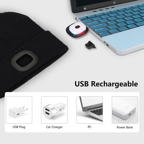 LED Beanie Hat with Light, USB Rechargeable LED Headlamp Cap, Winter Knitted Headlight for Men Dad Husband Gifts (Black) EasyOptionXY LLC