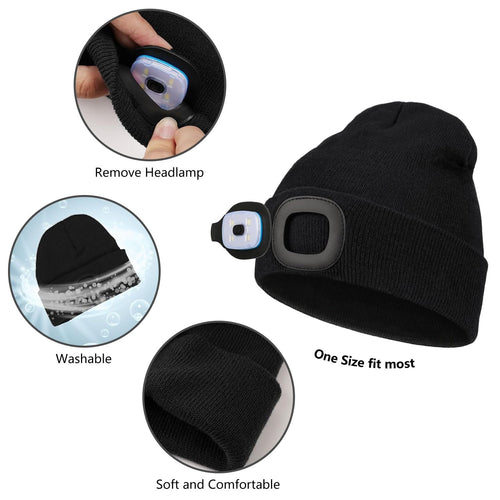 LED Beanie Hat with Light, USB Rechargeable LED Headlamp Cap, Winter Knitted Headlight for Men Dad Husband Gifts (Black) EasyOptionXY LLC