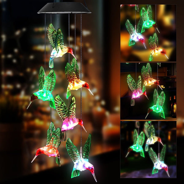 Solar Hummingbird Wind Chimes, Outdoor Color Changing LED Solar Chimes Light Birthday Gifts for Mom Grandma Gifts Home Garden Decor EasyOptionXY LLC