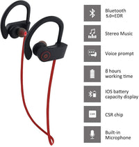 Bluetooth Headphones, Wireless Sport Earphones, 8 Hours of Playtime, IPX7 Waterproof Earbuds with Bass Stereo Mic for Workout, Running and Gym (Red) EasyOptionXY LLC