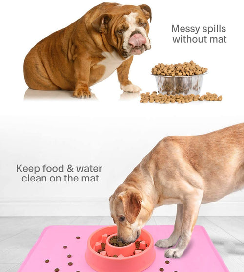 Dog Cat Bowl Mat, Silicone Dog Food Mat, Non-Slip Pet Feeding Mat Waterproof Placemat for Small Pets, Pink EasyOptionXY LLC