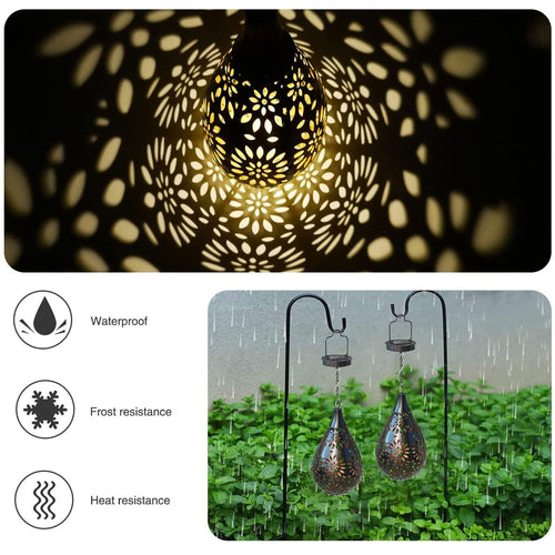 Hanging Solar Lantern Lights, Boho Decorative LED Garden Lights, Waterproof Solar Metal Lamp for Outdoor Patio Lawn Decor EasyOptionXY LLC