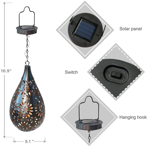 Hanging Solar Lantern Lights, Boho Decorative LED Garden Lights, Waterproof Solar Metal Lamp for Outdoor Patio Lawn Decor EasyOptionXY LLC
