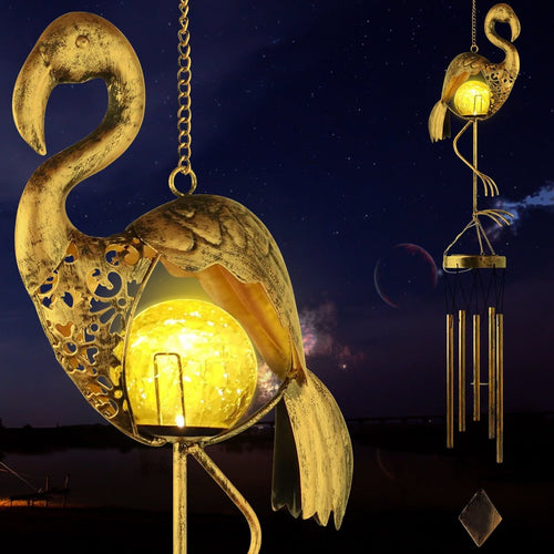 Solar Flamingo Wind Chime, Wind Chimes Flamingo Decor, Outdoor Solar Light Memorial Gift for Women Grandma Garden Decor EasyOptionXY LLC