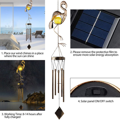 Solar Flamingo Wind Chime, Wind Chimes Flamingo Decor, Outdoor Solar Light Memorial Gift for Women Grandma Garden Decor EasyOptionXY LLC