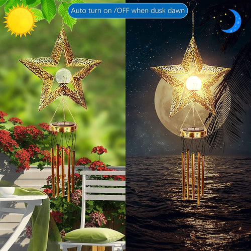 Star Solar Wind Chimes, Outdoor Sympathy Wind Chimes, Star Glass Ball Wind Chimes, Hanging Decor Mom Memorial Gifts for Grandma Patio Yard Christmas Decorations EasyOptionXY LLC