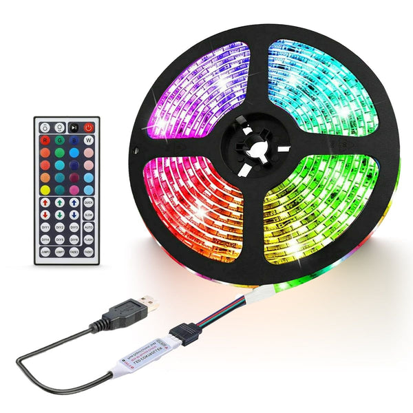 32.8 ft RGB LED Light Strip, Battery Powered LED Strip Lights with 44 Keys Remote, 5050 300 LEDs Rope Lights, Color Changing LED Strip Kit for Home Bedroom Computer DIY Party Decor EasyOptionXY LLC