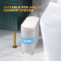 Bathroom Trash Can with Lid, 3.2 Gallon Slim Rubbish Bin Wastebasket, Rectangular Plastic Narrow Garbage Container Bin for Living Room, Kitchen, Toilet, Office(White) EasyOptionXY LLC