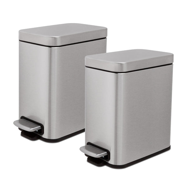 Qualiazero Trash Can, 1.3 Gallon Slim Step On Bathroom Trash Can, Stainless steel, Twin Pack EasyOptionXY LLC