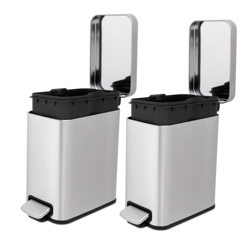 Qualiazero Trash Can, 1.3 Gallon Slim Step On Bathroom Trash Can, Stainless steel, Twin Pack EasyOptionXY LLC
