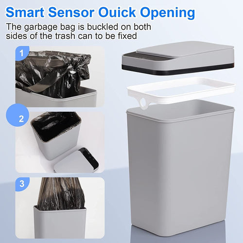 Smart Touchless Trash Can, 2.5 Gallon Garbage Can for Kitchen, Office, Toilet, Bedroom (Grey) EasyOptionXY LLC