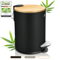 Exitoso? Bathroom Trash Can with Lid - Quiet Soft Close, Bamboo Lid, 0.8 gal (Black) EasyOptionXY LLC