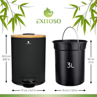 Exitoso? Bathroom Trash Can with Lid - Quiet Soft Close, Bamboo Lid, 0.8 gal (Black) EasyOptionXY LLC