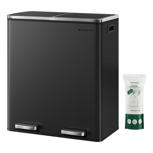 SONGMICS 16 Gallon Dual Trash Can, Rubbish Bin, Hinged Lids Airtight, Metal, Black EasyOptionXY LLC