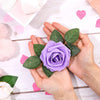 25 Pcs Artificial Rose Flowers, Foam Fake Flowers DIY Bouquets with Leaves and Stems for Wedding Party DIY Bouquets, Baby Shower, Home Decoration (Purple) EasyOptionXY LLC