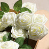25 Pcs Artificial Rose Flowers, Foam Fake Flowers DIY Bouquets with Leaves and Stems for Wedding Party DIY Bouquets, Baby Shower, Home Decoration (Milk White) EasyOptionXY LLC