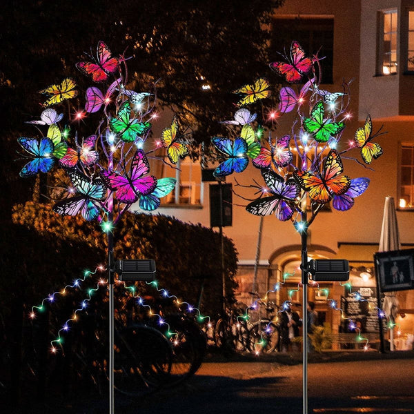 Solar Butterfly Lights, 2 Pack Outdoor Solar Garden Stake Lights, Decorative Pathway Lights with 14 Butterflies for Patio Yard Decor EasyOptionXY LLC