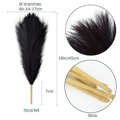 10 Pcs 18"/45cm Faux Pampas Grass Floral with 7 Fluffy Stems, Artificial Fake Flower Boho Decor Branches Plants for Vase Filler Farmhouse Home Wedding Decor (Black) EasyOptionXY LLC