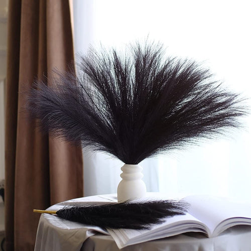 10 Pcs 18"/45cm Faux Pampas Grass Floral with 7 Fluffy Stems, Artificial Fake Flower Boho Decor Branches Plants for Vase Filler Farmhouse Home Wedding Decor (Black) EasyOptionXY LLC