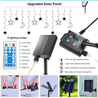 138 LED Solar Moon Star String Lights, Solar Curtain Lights with 8 Lighting Mode and Remote Control, Solar Powered Fairy String Lights for Patio Porch Window Backyard, Warm White EasyOptionXY LLC