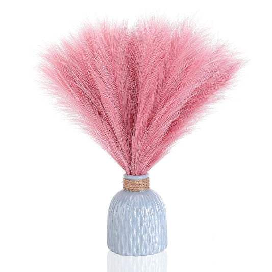 10 Pcs 18"/45cm Faux Pampas Grass Floral with 7 Fluffy Stems, Artificial Fake Flower Boho Decor Branches Plants for Vase Filler Farmhouse Home Wedding Decor (Pink) EasyOptionXY LLC
