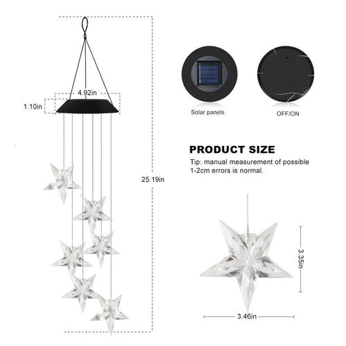 Solar Star Wind Chime, Outdoor LED Star Wind Chimes Yard Decor, Gardening Wind Bell Light Gifts for Women Garden Home EasyOptionXY LLC