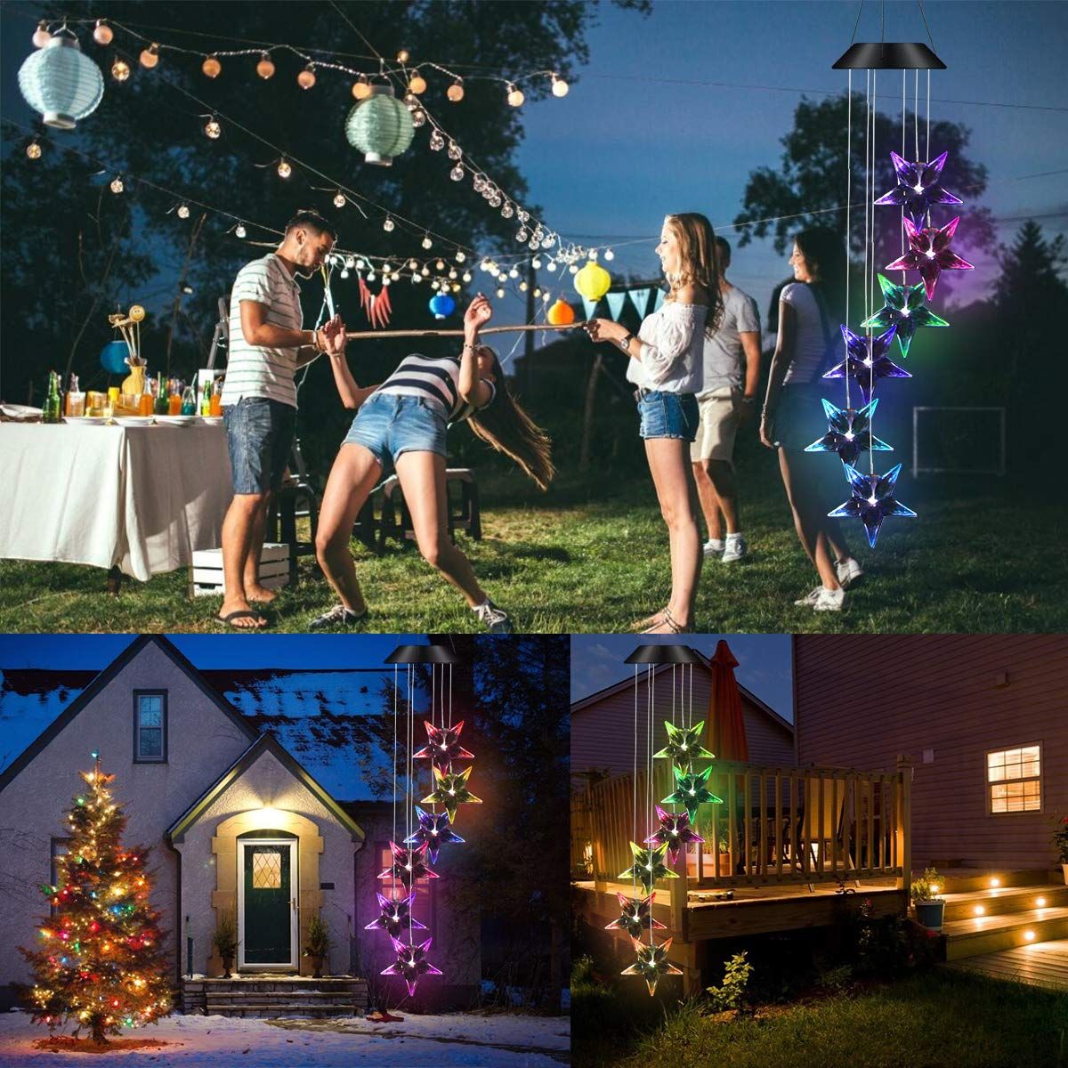 Solar Star Wind Chime, Outdoor LED Star Wind Chimes Yard Decor, Gardening Wind Bell Light Gifts for Women Garden Home EasyOptionXY LLC