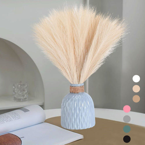 10 Pcs 18"/45cm Faux Pampas Grass Floral with 7 Fluffy Stems, Artificial Fake Flower Boho Decor Branches Plants for Vase Filler Farmhouse Home Wedding Decor (Beige) EasyOptionXY LLC